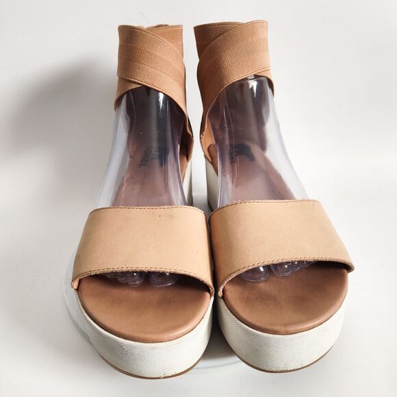 Sorel Sandals Size 8 Tan Wedge Heel Platform Cross Ankle Strap Open Toe Cameron - Picture 6 of 12